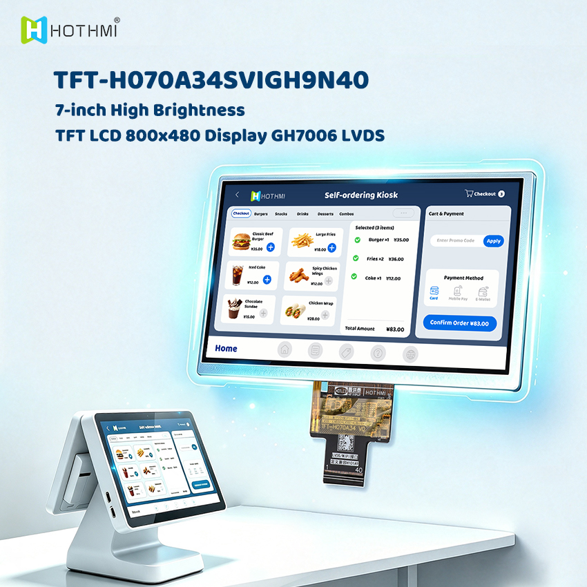 7-inch High Brightness TFT LCD 800x480 Display GH7006 LVDS Interface